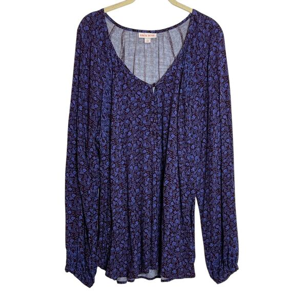 Knox Rose Womens Knit Tunic Size Large Blue Floral Long Sleeve Scoop Neck flaw - Picture 1 of 7